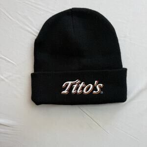 Tito's Handmade Vodka Black Embroidered Beanie Knit Hat Cap